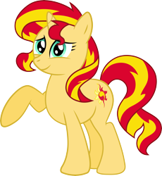 Size: 8321x9025 | Tagged: safe, artist:sugar-loop, sunset shimmer, pony, equestria girls, absurd resolution, raised hoof, smiling, solo