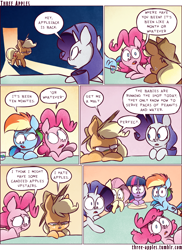 Size: 944x1294 | Tagged: safe, artist:capnpea, artist:kefkafloyd, derpibooru import, applejack, fluttershy, pinkie pie, rainbow dash, rarity, twilight sparkle, twilight sparkle (alicorn), alicorn, earth pony, pegasus, pony, unicorn, comic:three apples, angry, comic, female, mare, no pupils, shocked