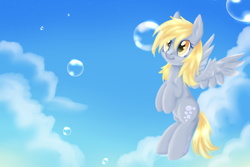 Size: 3000x2000 | Tagged: safe, artist:0okami-0ni, derpy hooves, pegasus, pony, bubble, female, mare, solo, wallpaper