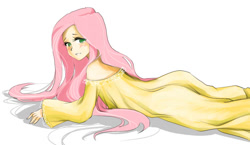 Size: 706x410 | Tagged: safe, artist:yelowfox, fluttershy, clothes, cute, humanized, nightgown, shyabetes, solo