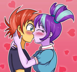 Size: 2512x2342 | Tagged: safe, artist:sumin6301, starlight glimmer, sunburst, equestria girls, blushing, clothes, equestria girls-ified, eyes closed, female, heart, kissing, male, shipping, starburst, straight, younger