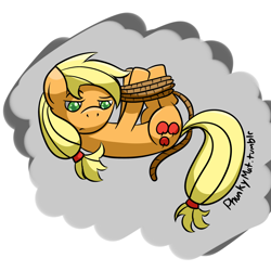 Size: 1280x1280 | Tagged: safe, artist:phunkymat, applejack, earth pony, pony, bondage, hogtied, rope, solo