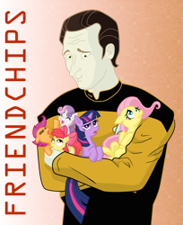 Size: 799x981 | Tagged: safe, artist:nosleepforme, apple bloom, fluttershy, scootaloo, sweetie belle, pegasus, pony, crossover, data, star trek