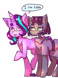 Size: 768x1024 | Tagged: safe, artist:jackytheripperart, maud pie, starlight glimmer, earth pony, pony, unicorn, chest fluff, dialogue, duo, eyebrows, simple background, white background