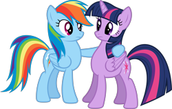 Size: 7999x5049 | Tagged: safe, artist:xpesifeindx, derpibooru import, rainbow dash, twilight sparkle, twilight sparkle (alicorn), alicorn, pegasus, pony, daring don't, .svg available, absurd resolution, duo, female, mare, side hug, simple background, transparent background, vector