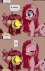 Size: 1280x2013 | Tagged: safe, artist:frankier77, apple bloom, pinkie pie, earth pony, pony, zombie, ask, ask pinkamena diane pie, blanked apple bloom, comic, glowing eyes, story of the blanks, tumblr