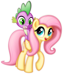 Size: 699x830 | Tagged: safe, artist:ctb-36, fluttershy, spike, dragon, pegasus, pony, cute, dragons riding ponies, female, flutterspike, happy, looking at each other, male, mare, riding, shipping, smiling, spikelove, straight