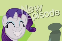 Size: 713x481 | Tagged: safe, screencap, rarity, pony, unicorn, castle mane-ia, grin, new episode, smiling, solo, text