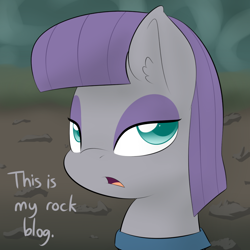 Size: 900x900 | Tagged: safe, artist:lamia, maud pie, maud pie (episode), ask, blog, looking at you, maud on the farm, open mouth, rock, solo, tumblr