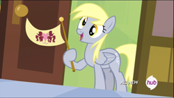 Size: 1920x1080 | Tagged: safe, screencap, derpy hooves, pegasus, pony, rainbow falls, female, mare, solo, the grey one's glorious return