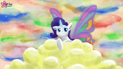 Size: 3840x2160 | Tagged: safe, artist:clouddg, rarity, pony, unicorn, cloud, cloudy, solo, wings