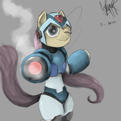 Size: 800x800 | Tagged: safe, artist:bigfriendlyninja, fluttershy, pegasus, pony, crossover, drawthread, megaman, megaman x, megamare, solo, wip