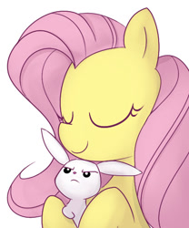 Size: 424x510 | Tagged: safe, artist:bambooharvester, angel bunny, fluttershy, pegasus, pony, eyes closed, female, mare