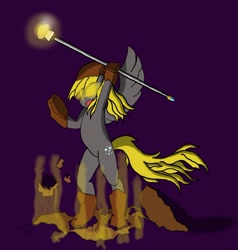 Size: 900x947 | Tagged: safe, artist:trueblue02, derpy hooves, pegasus, pony, female, magic, mare, muffin, paper bag, paper bag wizard, solo, staff