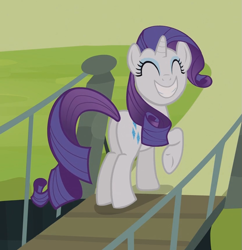 Size: 829x857 | Tagged: safe, screencap, rarity, pony, unicorn, castle mane-ia, season 4, bridge, cute, face, female, happy, mare, plot, smiling, solo