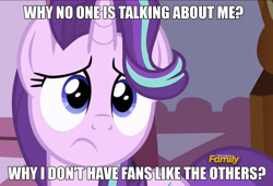 Size: 1577x1080 | Tagged: safe, edit, edited screencap, screencap, starlight glimmer, pony, unicorn, fame and misfortune, blatant lies, bronybait, female, image macro, mare, meme, sad, solo