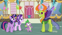 Size: 1920x1080 | Tagged: safe, screencap, spike, starlight glimmer, thorax, twilight sparkle, twilight sparkle (alicorn), alicorn, changedling, changeling, dragon, pony, unicorn, triple threat, king thorax