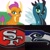 Size: 2289x2289 | Tagged: safe, queen chrysalis, smolder, changeling, changeling queen, dragon, american football, collage, nfl, san francisco 49ers, seattle seahawks, sports