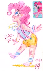 Size: 1171x1920 | Tagged: safe, artist:egriz, pinkie pie, humanized, necklace, solo, suspenders, traditional art