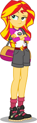 Size: 274x900 | Tagged: safe, artist:seahawk270, sunset shimmer, equestria girls, legend of everfree, clothes, crossed arms, dreamworks eyebrow, duffle bag, legs, raised eyebrow, shorts, smug, smugset shimmer, solo