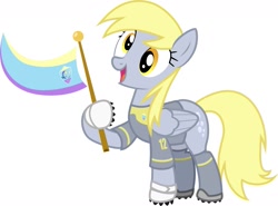 Size: 1487x1100 | Tagged: safe, derpy hooves, pegasus, pony, rainbow falls, /mlp/, clothes, derpy's flag, female, flag, football, gloves, jersey, mare, safest hooves, short-sleeved goalkeeper jersey, simple background, solo, vector, white background