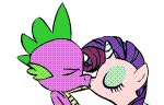 Size: 150x96 | Tagged: safe, edit, rarity, spike, dragon, pony, unicorn, animated, kissing, lowres, shipping, simple background, sparity, transparent background
