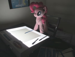 Size: 1280x960 | Tagged: safe, artist:template93, pinkie pie, earbuds, ipod, irl, marker, paper, pen, pencil, photo, plushie, solo