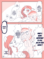 Size: 1200x1600 | Tagged: safe, artist:kkmrarar, derpibooru import, rainbow dash, rarity, pegasus, pony, unicorn, angry, comic, crying, dialogue, drawing, eyes closed, feather, female, heart, japanese reading order, lesbian, magic, mare, nuzzling, open mouth, raridash, screaming, shipping, sweat, telekinesis, upset, workaholic