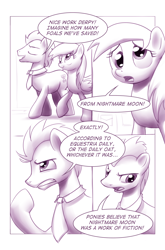 Size: 900x1362 | Tagged: safe, artist:moonlitbrush, derpy hooves, doctor whooves, pegasus, pony, comic:unintentionally spreading happiness, comic, cute, derpabetes, female, fourth wall, mare, monochrome, tenth doctor