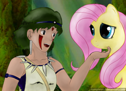 Size: 1048x763 | Tagged: safe, artist:rumynrus, fluttershy, pegasus, pony, 14th century, crossover, cute, feminism, heartwarming, japan, middle ages, mononoke hime, princess mononoke, san, shyabetes, studio ghibli, sweet dreams fuel