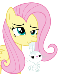 Size: 4822x6000 | Tagged: safe, artist:masem, angel bunny, fluttershy, pegasus, pony, absurd resolution, drool, face, faic, mouth hold, simple background, transparent background, vector