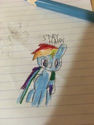 Size: 3024x4032 | Tagged: safe, artist:tomthecat, derpibooru import, rainbow dash, pegasus, pony, lined paper, positive ponies, solo, traditional art