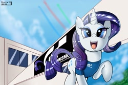 Size: 2980x1974 | Tagged: safe, artist:skyart301, rarity, pony, unicorn, clothes, female, gran turismo, mare, shirt, smiling, solo