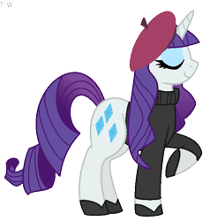 Size: 661x693 | Tagged: safe, artist:faith-wolff, rarity, pony, unicorn, beatnik rarity, beret, clothes, hat, solo