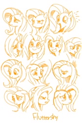 Size: 800x1200 | Tagged: safe, artist:hobbang, fluttershy, pegasus, pony, expressions, monochrome, solo