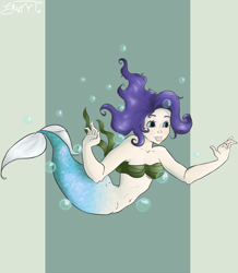 Size: 3490x4000 | Tagged: safe, artist:emiliearts, rarity, mermaid, belly button, mermaidized, midriff, seaweed, seaweed bra, solo