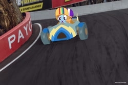 Size: 1024x683 | Tagged: safe, artist:didgereethebrony, derpibooru import, rainbow dash, scootaloo, pegasus, pony, australia, bathurst, car, cart, mount panorama, race track, racecar