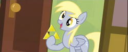 Size: 1280x521 | Tagged: safe, edit, screencap, derpy hooves, pegasus, pony, rainbow falls, derpy's flag, exploitable meme, female, mare, meme, solo, the legend of zelda, this will end in tears, triforce