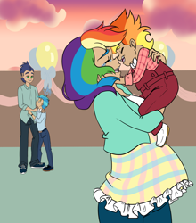 Size: 1024x1161 | Tagged: safe, artist:paris-the-platypus, derpibooru import, rainbow dash, soarin', oc, human, balloon, female, humanized, male, offspring, parent:rainbow dash, parent:soarin', parents:soarindash, preggo dash, pregnant, shipping, soarindash, straight