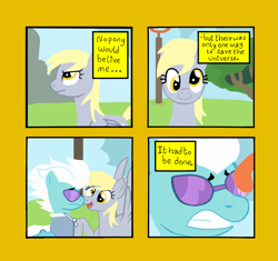 Size: 1211x1140 | Tagged: safe, artist:oneovertwo, derpy hooves, fleetfoot, pegasus, pony, rainbow falls, comic, female, licking, mare