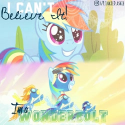 Size: 1080x1080 | Tagged: safe, artist:p.inkied.ashie, derpibooru import, edit, edited screencap, screencap, rainbow dash, soarin', spitfire, pegasus, pony, newbie dash, clothes, instagram, starry eyes, uniform, wingding eyes, wonderbolts uniform