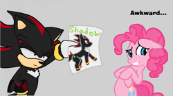 Size: 850x476 | Tagged: safe, artist:xxcrimsyxx, artist:xxcrimsyxx's little sister, pinkie pie, earth pony, pony, crossover, familiar, ponified, shadow the hedgehog, sonic the hedgehog (series)