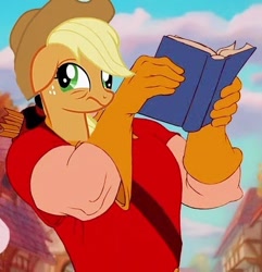 Size: 368x382 | Tagged: safe, edit, applejack, applebuck season, barely pony related, beauty and the beast, book, derp, gaston