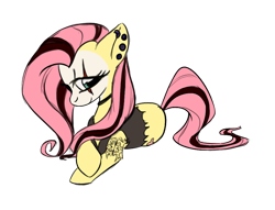 Size: 940x718 | Tagged: safe, artist:itena, fluttershy, pegasus, pony, emoshy, fashion, goth, makeup, solo, tattoo