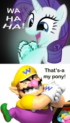 Size: 823x1442 | Tagged: safe, rarity, pony, unicorn, diamonds, meme, minecraft, super mario bros., that's my pony, that's my x, wahaha, wario