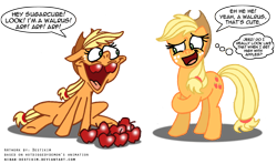 Size: 884x525 | Tagged: safe, artist:niban-destikim, applejack, earth pony, pony, .mov, apple, jappleack