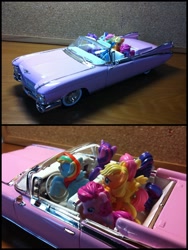 Size: 1890x2520 | Tagged: safe, artist:jet-ann, derpibooru import, applejack, fluttershy, pinkie pie, rainbow dash, rarity, twilight sparkle, 59 cadillac, blind bag, cadillac, car, convertible, irl, mane six, photo, toy