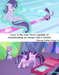 Size: 1920x2430 | Tagged: safe, edit, edited screencap, screencap, starlight glimmer, twilight sparkle, twilight sparkle (alicorn), alicorn, pony, celestial advice, the cutie re-mark, cloud, crying, cushion, cute, dodge, duel, emotional, eyes closed, fight, flying, friendship, glare, gritted teeth, hug, laser, levitation, love, magic, magic beam, magic blast, mirror, painting, pedestal, photos, politics in the comments, present, quote, ribbon, self-levitation, smiling, snuggling, student, teacher, tears of joy, telekinesis, text, twilight's castle