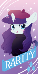 Size: 683x1346 | Tagged: safe, artist:aruurara, rarity, pony, unicorn, banner, beatnik rarity, beret, clothes, design, hat, iphone case, solo