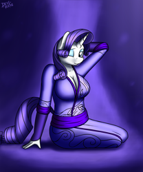 Size: 2500x3000 | Tagged: safe, artist:devs-iratvs, rarity, anthro, breasts, cleavage, clothes, female, kimono (clothing), raritits, solo